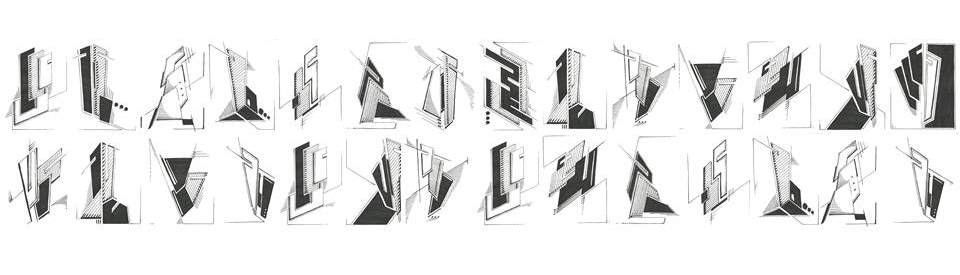 La seriación y repetición a través de medios manuales o digitales permite la construcción gráfica de líneas, párrafos y bloques de elementos que se asemejen a una especie de escritura o composición caligráfica