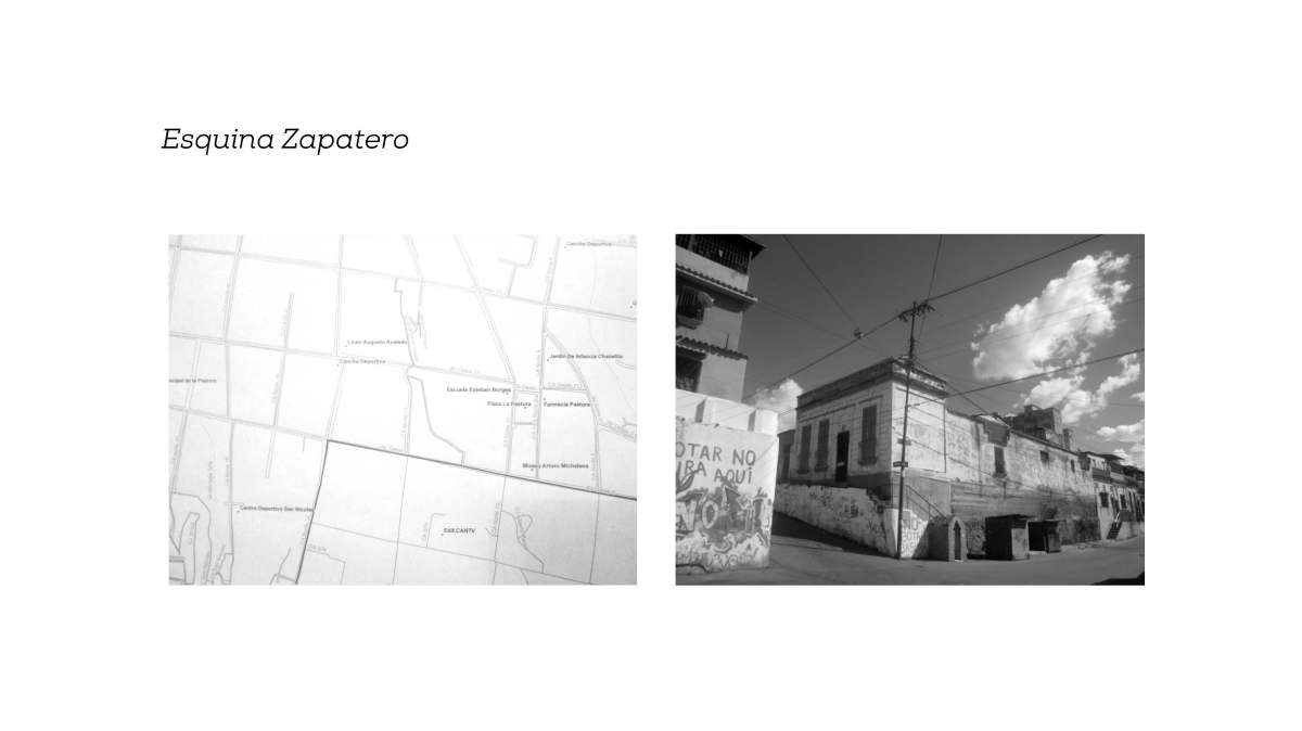 Intervención in situ con sellos y testo en la esquina Zapatero en La Pastora, Caracas. Este proyecto fue parte del primer ciclo de l programa de residencia artística de la Macolla Creativa.